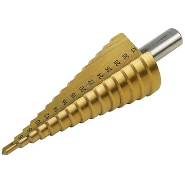 Obrázok Vrták stupňovitý, 4  – 32 mm, stupňovanie po 2 mm, 15 otvorov, stopka 10 mm, TiN (G38500)