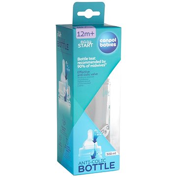 Obrázok Antikoliková fľaštička so širokým hrdlom Canpol Babies EasyStart - TOYS 300 ml - modrá