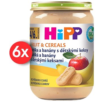 Obrázok HiPP BIO Jablká a banány s detskými keksami - 6x 190g (4062300279506)