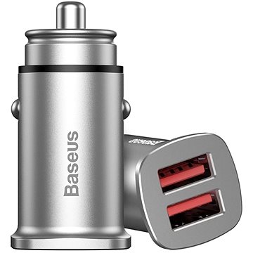 Obrázok Baseus Square metal A+A 30W Dual QC3.0 Quick Car Charger Silver (CCALL-DS0S)