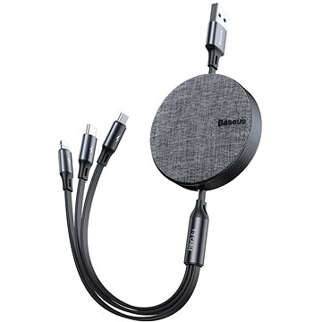 Obrázok Baseus Fabric 3-in-1 Flexible Cable USB-C + Lightning + micro USB 1,2 m grey (CAMLT-BYG1)