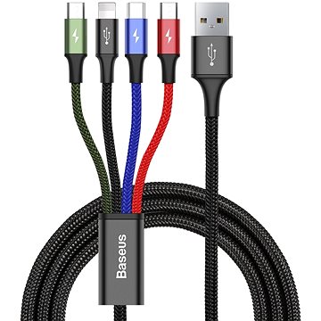 Obrázok Baseus Rapid 4in1 kábel USB - Lightning / USB-C / 2x Micro USB 3.5A 1.2m, čierny (CA1T4-C01)