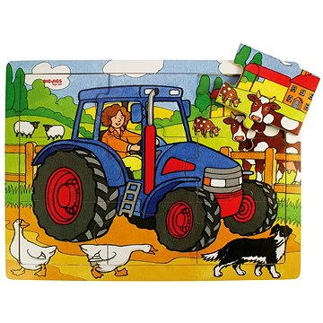 Obrázok BIGJIGS TOYS Dřevěné hračky - Puzzle Traktor - 9 dílků