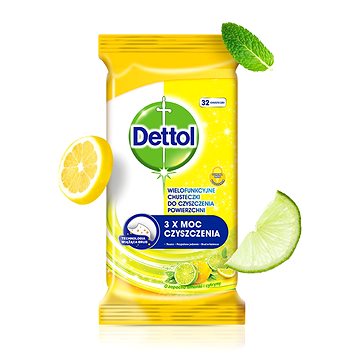 Obrázok DETTOL Antibakteriálne obrúsky na povrchy, Citrón a Limetka 32 ks (5900627074307)