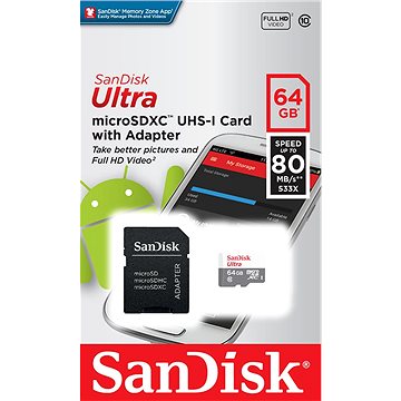 Obrázok SanDisk Ultra microSDXC 64GB 80MB/s + adaptér (SDSQUNS-064G-GN3MA)