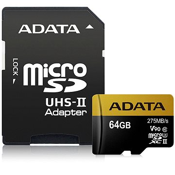 Obrázok ADATA Premier ONE Micro SDXC 64GB USH-II U3 ??Class 10 + SD adaptér (AUSDX64GUII3CL10-CA1)