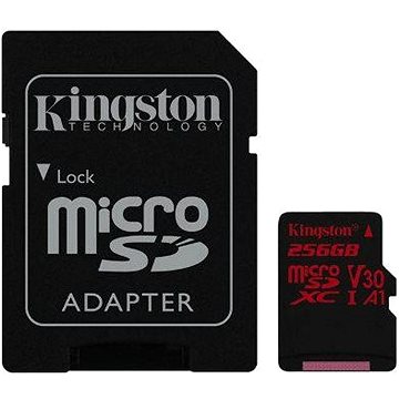 Obrázok 256 GB . microSDXC karta Kingston Canvas React Class U3 UHS-I V30 A1 (r100MB/s, w80MB/s) + adaptér (SDCR/256GB)