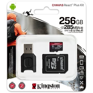 Obrázok Kingston Canvas React Plus microSDXC 256GB + SD adaptér a čítačka kariet (MLPMR2/256GB)