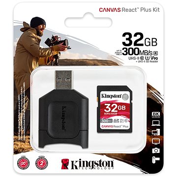 Obrázok Kingston Canvas React Plus SDHC 32GB + SD adaptér a čítačka kariet (MLPR2/32GB)