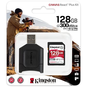 Obrázok Kingston Canvas React Plus SDXC 128GB + SD adaptér a čítačka kariet (MLPR2/128GB)