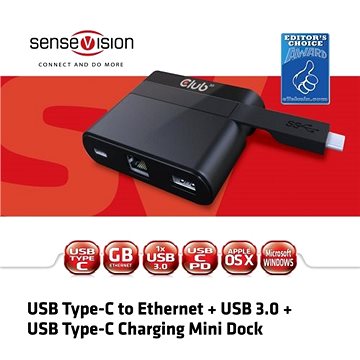 Obrázok Club3D MINI USB-C Smart Docking Station (RJ45+USB3.0+USB-C Charger ) (CSV-1530)