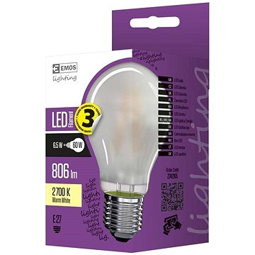 Obrázok EMOS LED žárovka Filament matná A60 A++ 6,5W E27 teplá bílá (1525283235)