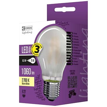 Obrázok EMOS LED žárovka Filament matná A60 A++ 8,5W E27 teplá bílá (1525283245)