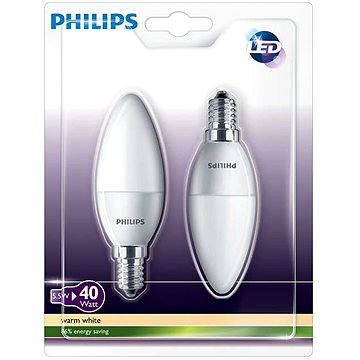 Obrázok Philips LED Sviečka 5,5-40W, E14, 2700K, mliečna, 2 ks (929001157760)