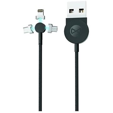 Obrázok Forever Core 3v1 magnetický, USB/Micro USB, Lightning, USB-C, 1m čierny