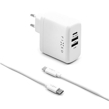 Obrázok FIXED USB-C PD, 2x USB 2.0, 45W + USB-C kabel 1m (FIXC45-CC2U-WH) biela