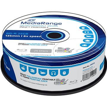 Obrázok MediaRange BD-R (HTL) 25 GB, Inkjet Printable, 25 ks CakeBox (MR515)