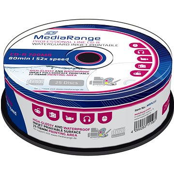 Obrázok MediaRange CD-R WaterGuard 25ks CakeBox (MRPL512)