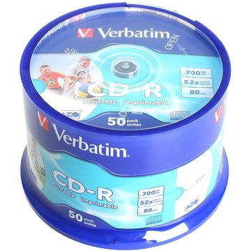 Obrázok Verbatim CD-R DataLife Protection 52x, Printable 50ks cakebox (43309)