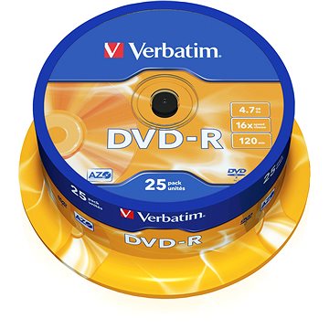 Obrázok DVD-R VERBATIM 4,7GB 16x cake box (bal=25ks)