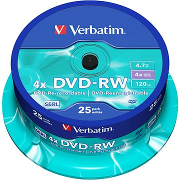 Obrázok Verbatim DVD-RW 4x, 25ks CakeBox (43639)