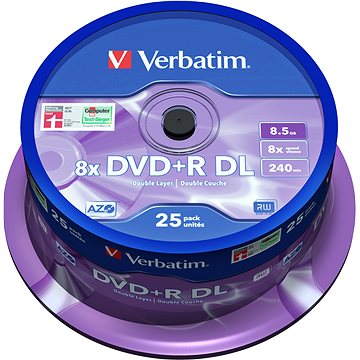 Obrázok Médium Verbatim DVD+R 8,5GB 8x DoubleLayer MATT SILVER spindl 25pck/BAL