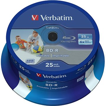 Obrázok VERBATIM BD-R SL DataLife 25GB, 6x, printable, spindle 25 ks (43811)