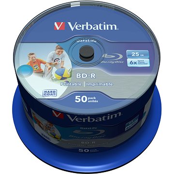 Obrázok VERBATIM BD-R SL DataLife 25GB, 6x, printable, spindle 50 ks (43812)