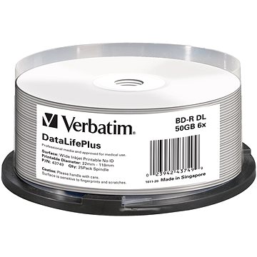 Obrázok VERBATIM BD-R DL DataLifePlus 50GB, 6x, printable, spindle 25 ks (43749)