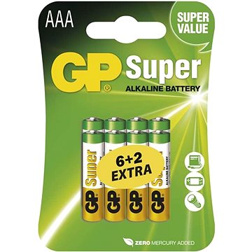 Obrázok GP Super Alkaline LR03 (AAA) 6 + 2ks v blistri (B13118)