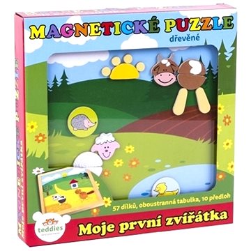 Obrázok Magnetické puzzle dřevěné Moje první zvířátka 57 dílků oboustranná tabulka 25x25 cm v krabici MPZ