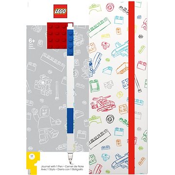 Obrázok LEGO Stationery Zápisník A5 s modrým perom – biely, červená doštička 4 × 4 (4895028515362)