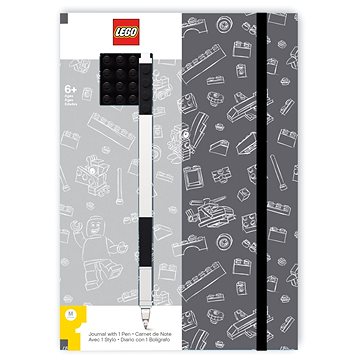 Obrázok LEGO Stationery Zápisník A5 s čiernym perom – sivý, čierna doštička 4 × 4 (4895028515379)