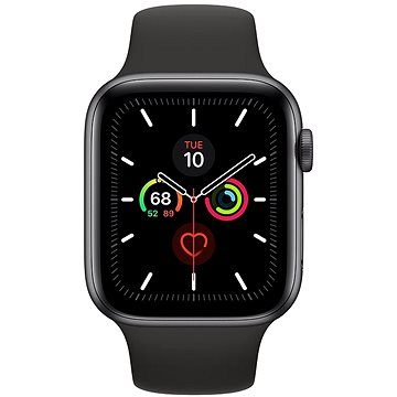 Obrázok Apple Watch Series 5 44 mm Vesmírne sivý hliník s čiernym športovým remienkom (MWVF2HC/A)