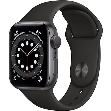 Obrázok Apple Watch Series 6 40 mm Vesmírne sivý hliník s čiernym športovým remienkom (MG133HC/A)