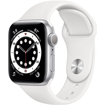 Obrázok Apple Watch Series 6 44 mm Strieborný hliník s bielym športovým remienkom (M00D3HC/A)