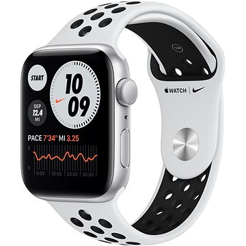 Obrázok Apple Watch Nike SE 44 mm Strieborný hliník s platinovým/čiernym športovým remienkom Nike (MYYH2HC/A)