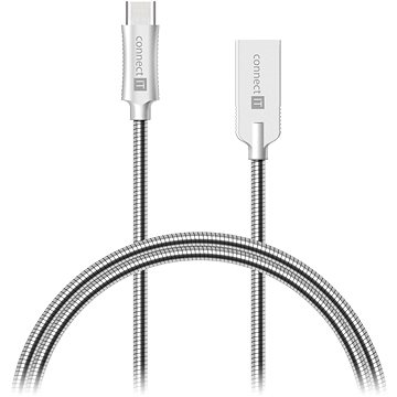 Obrázok CONNECT IT Wirez Steel Knight USB-C 1m, metallic silver (CCA-5010-SL)