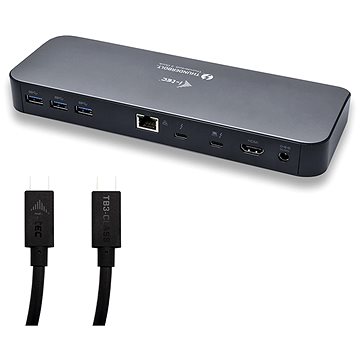 Obrázok I-TEC Thunderbolt 3 Dual 4K dokovací stanice s Power Delivery 65W + 2x TB3 kabely: 150cm & 70cm (TB3HDMIDOCKX)