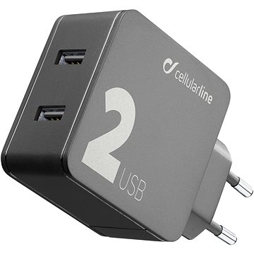 Obrázok CellularLine Multipower 2, Smartphone detect, 2 x USB port, 24W (ACHUSB224WK) čierna