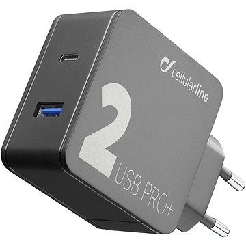 Obrázok CellularLine Multipower 2 PRO+, Smartphone Detect, USB-C PD, USB, QC 3.0, 36W (ACHUSB2QCPD36WK) čierna