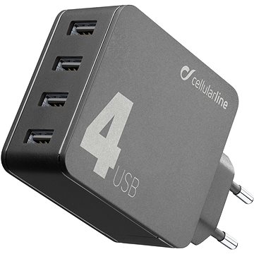 Obrázok CellularLine Multipower 4, Smartphone Detect, 4 x USB port, 42W (ACHUSB442WK) čierna