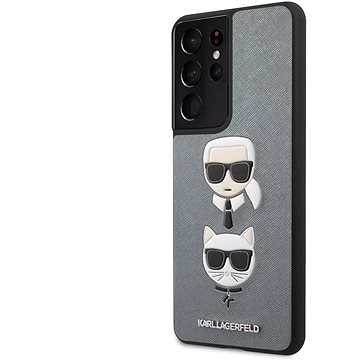 Obrázok KLHCS21LSAKICKCSL Karl Lagerfeld Saffiano K&C Heads Kryt pro Samsung Galaxy S21 Ultra Silver