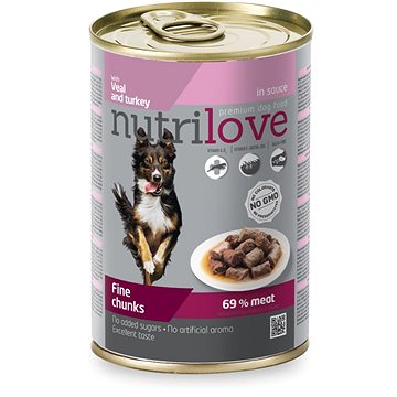 Obrázok Nutrilove Dog chunks Veal + Turkey sauce 415g