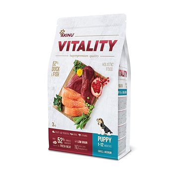 Obrázok AKINU VITALITY dog puppy small/medium duck & fish 3 kg (8595184953041)