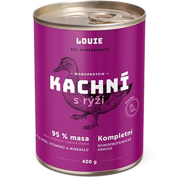 Obrázok Louie Kompletné krmivo – kačacie (95 %) s ryžou (5 %) 400 g (8595174345580)