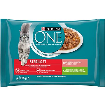 Obrázok Purina ONE Sterilcat minifiletky s morkou a zelenými fazuľkami, s lososom a mrkvou 4 × 85 g (7613038648293)