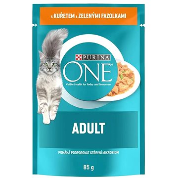 Obrázok Purina ONE Adult mini filetky s kuraťom a zelenými fazuľkami v šťave 85 g (7613038255743)