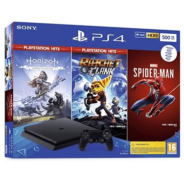 Obrázok PlayStation 4 Slim 500 GB + 3 hry (Spiderman, Horizon Zero Dawn, Ratchet and Clank) (PS719391708)