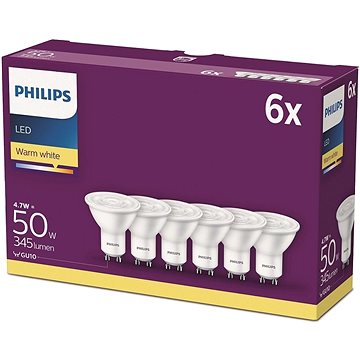 Obrázok LED žiarovka Philips Lighting 82995000 230 V, 4.7 W = 50 W, teplá biela, A+ (A++ - E), 6 ks